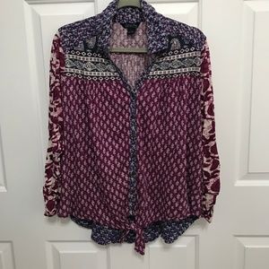 Lucky Brand Pattern Top with Tied Front